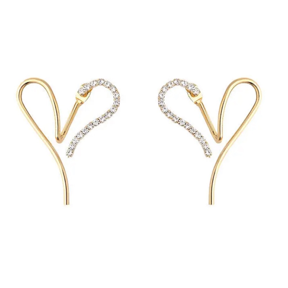 NEW Gold 14k diamond Heart Modern Earrings - Picture 7 of 7